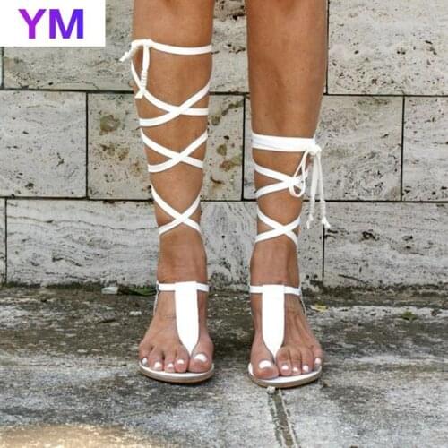 Hot Women Sandals T-Strap Flat Heels Chaussures Femme Sexy Cross Stripper Shoes 2020 New Peep Toe Summer Female Shoes