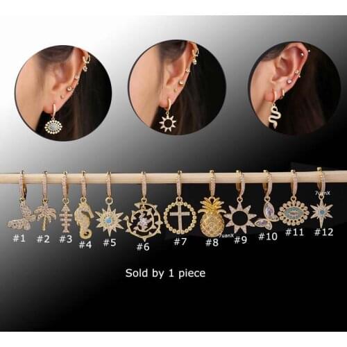 1 Piece Dangle Hoop Earrings Copper with Zircon Helix Lobe Piercing Gold Color