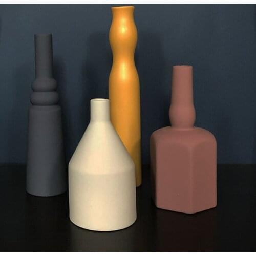 Modern Geometric Ceramic Vase Simple Dried Flower Desktop Home Living Room Flower Arrangement Vase Home Decoration Ornaments