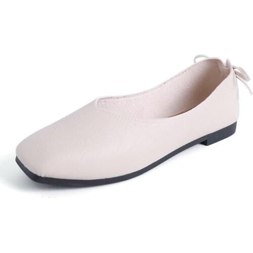 Women Shoes 2019 Spring New Square Toe cap Casual Solid Flat butterfly-knot Retro Soft Sole Ladies Shoe 35-40 Black/Beige/ Brown