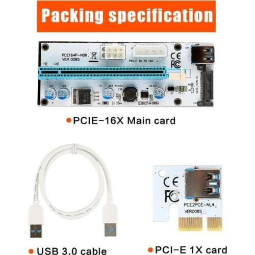 USB 3.0 VER008S 80CM PCI-E Riser Card 008S PCI Express 1X To 16X Extension 4Pin 6Pin 15Pin SATA Power LED For Video Card