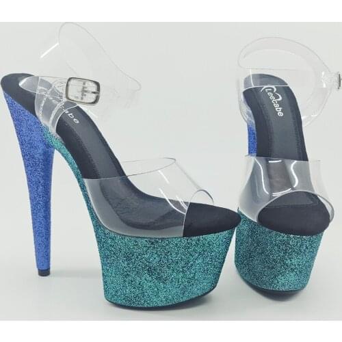 Leecabe Colorful Blue glitter 17CM/7Inch Womens Platform Sandals party High Heels Shoes Pole Dancing Shoes