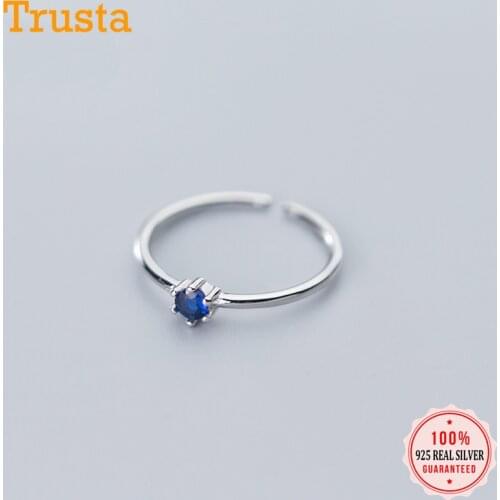 Trustdavis Genuine 925 Sterling Silver Fashion Sweet Hexapos Blue CZ RingsFor Trend Women Wedding Party S925 Ring Jewelry DA974