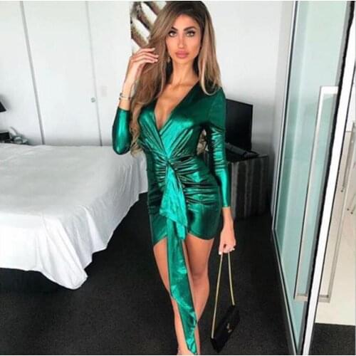2020 Spring Wrap Bandage Bodycon Dresses Women Deep V Neck Mini Sexy Dress Colorful Elegant Green Summer Party Dress Vestidos