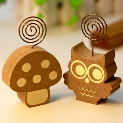 1 Pics Mushrooms Hedgehog Owl Tree Message Pincer Album Small Clamps Stand Peg Desk Gadget Wood Wooden Paper Clip