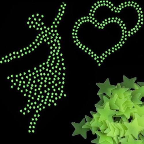 100pcs 3D Stars Glow In Dark Luminous Fluorescent Plastic Wall Sticker Home Decor Decal Wallpaper Decorative Special Festivel