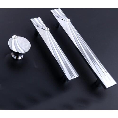 128mm fashion deluxe silver kitchen cabinet cupboard door handle rhinestone drawer tv cabinet knob pull 96mm glass crystal pull