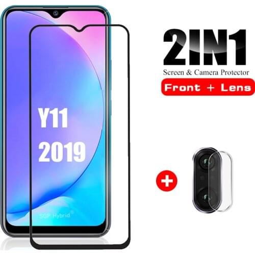2in1 Full cover screen protector For vivo Y11 2019 Tempered Glass the For Vivo y11 vivo y 11 Camera Lens Protective glass Film