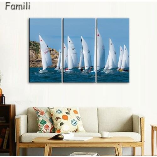 3Panel Canvas Painting Sailboat Sunset Cuadros Decoration Wall Art Modular Pictures for Living Room Unframed,wall pictures