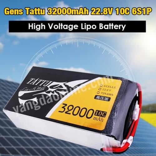 Gens Tattu 32000mAh 22.8V 10C 6S1P high voltage lipo battery pack for drone quadcopter fixed wing with xt90s connector