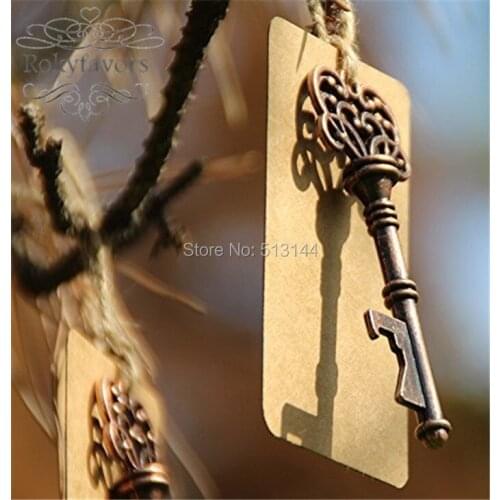 FREE SHIPPING 100 Vintage Key Bottle Opener Anniversary Souvenior Gifts Antique Copper Key Beer Opener Favors