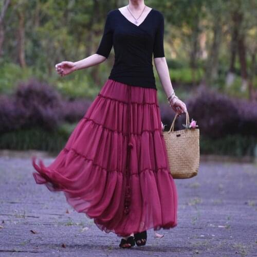 Free Shipping 2021 New Fashion Long Chiffon Skirt Maxi Boho Skirts For Women Plus Size Bohemian Skirts S-2XL High Quality