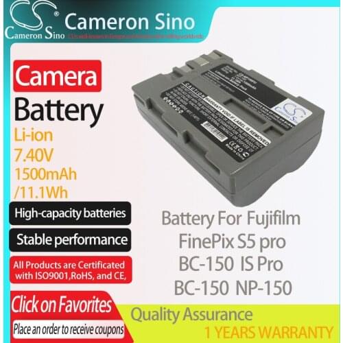 CameronSino Battery for Fujifilm FinePix S5 pro BC-150 IS Pro fits Fujifilm BC-150 NP-150 camera battery 1500mAh 7.40V Li-ion