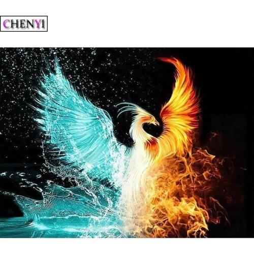CHENYI 5D Diamond Painting Water Fire Phoenix Full Square Animal Mosaic Diy Diamond Embroidery Cross Stitch Kit Wall Painting