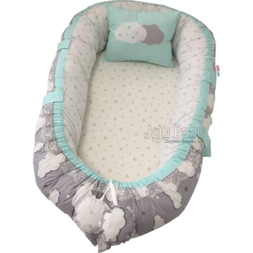 Jaju Baby Handmade, Gray Cloudy Mint Design Orthopedic Babynest