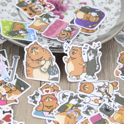 40pcs Cute Fat Cat Friends Kitty Couple Scrapbooking Stickers DIY Craft Decorativ Sticker Pack for Diary Gift Box Record Book