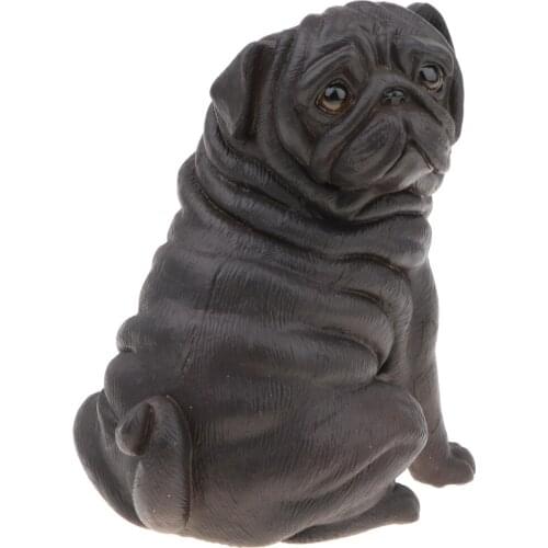 Pug Dog Model Figure Kids Educational Toy Gift Collection Ornament - Black Color