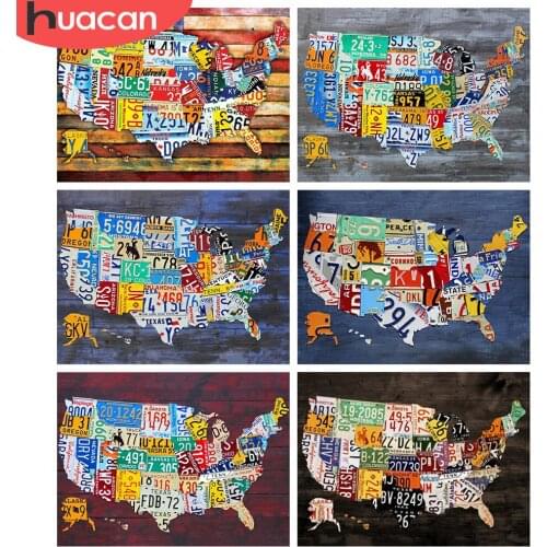 HUACAN Full Square 5d Diamond Painting USA Map Rhinestones Pictures DIY Diamond Embroidery Landscape Wall Art Handicraft