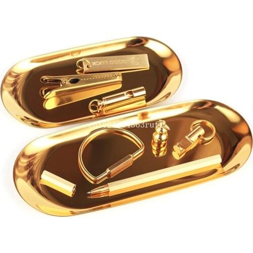 20 pcs Storage Tray Gold Oval Dotted Fruit Plate Small Items Jewelry Display Tray Mirror Luxurious Metal Storage Tray