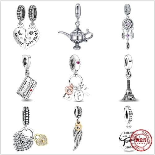 The new Eiffel Tower Nostalgic cassette magic lamp fit the original Pandora Charm Silver 925 bracelet with DIY womens jewelry
