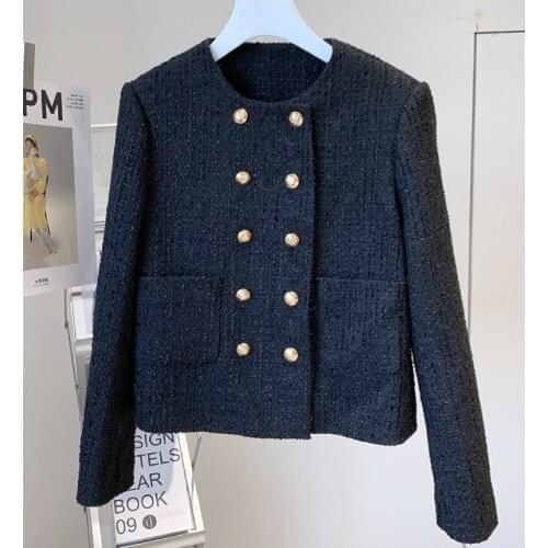 New Desinger Preppy Style Womens Jackets Hot Fashion Double-breasted poackets tweed coat C362