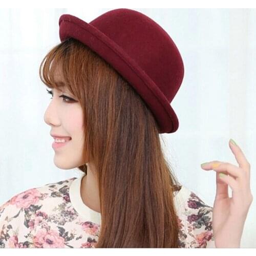 Autumn Women Fedora Hat Classical Cap Chapeau femme Imitation Wool Cap Womens Hats Cute Solid Black Bowler Hat Female
