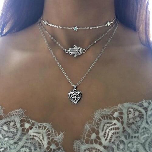 New Necklace Necklace Love Fashion Stars Palm Hearts Multilayer Ladys Necklace In Europe And The Bohemian Selling Accessories