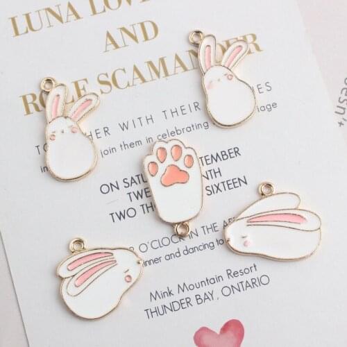 20pcs/Lot New Gold Color Oil Drip Alloy Pendant Enamel Cute Animal Rabbit Charms Fit For Jewelry Bracelet Necklace Handmade