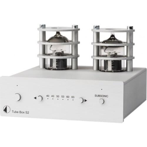 Pro-Ject Tube Box S2 phono amplifier, tube 2 x ECC83 (12AX 7A) input gain 40 dB, 43 dB / 50 dB, 60 dB and 63 dB