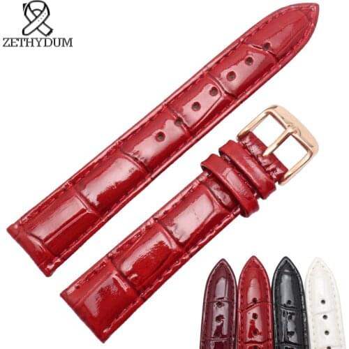 High gloss paint Watchband Quality Genuine leather watch strap 14 16 18 20mm For Women watch accessories pin clasp
