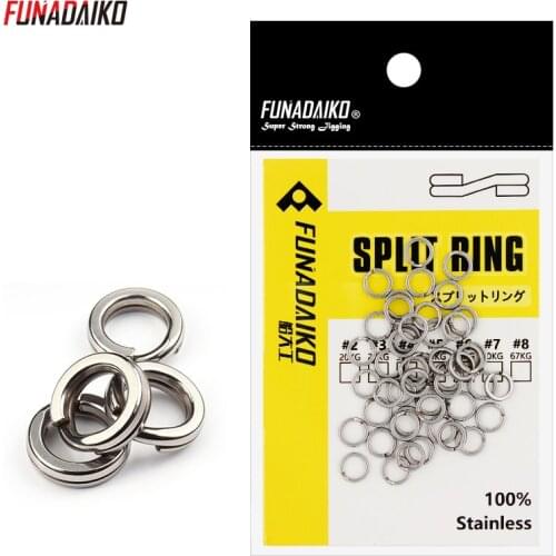 FUNADAIKO Stainless steel fishing split Rings flat fishing swivel knot lure double ring fishing split rings strong accessories