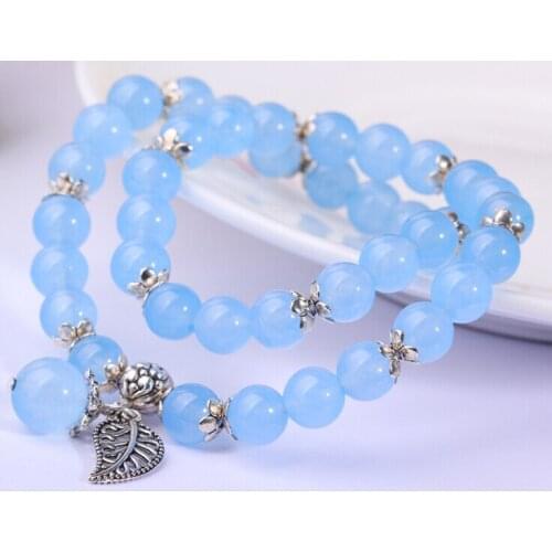 Blue/Pink Juneger Crystal Bracelet Round Fortune Treasure Silver Pendant Female Charm Glass Bracelet Jewelry