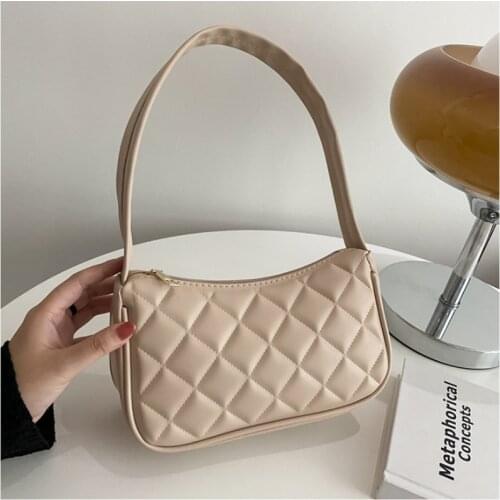 Fashion Lingge Shopping Bag New PU Leather Underarm Shoulder Bag Trendy Texture Zipper Solid Color Handbags for Women 2021