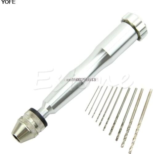 Drills Bits Mini Micro Aluminum Hand Drill Drilling With Keyless Chuck +10 Twist Drills Bits