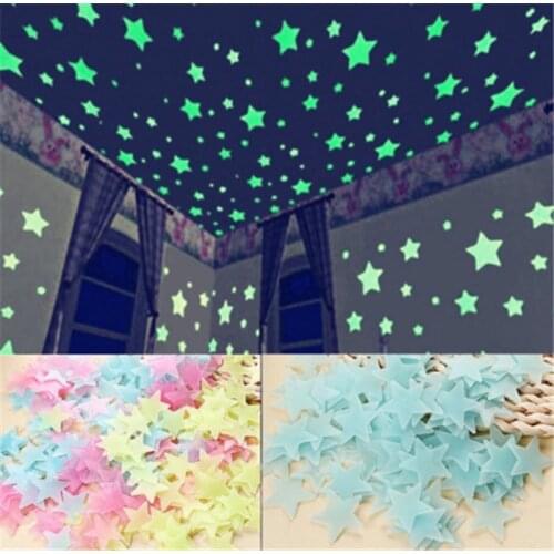 100pcs 3D Stars Glow In The Dark Wall Stickers Luminous Fluorescent Wall Stickers For Kids Baby Room Bedroom Ceiling Home Decor