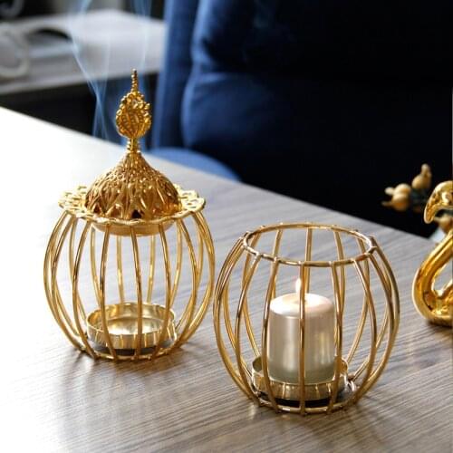 T Middle East Arab Golden incense burner metal wax melt burner European style desktop Decoration aromatherapy Candle stove