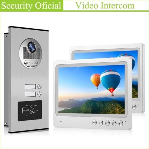 1 to 2 Intercom Kit 9 inch Color Video Door Phone CAT5/CAT6 Network Cable Connect Multi Apartment Building Video Intercom System