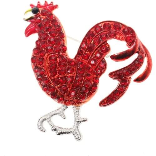 Vintage Golden Plated Red Rhinestone Animal Rooster Brooches Pins Enamel Cock Brooch Pin for Men