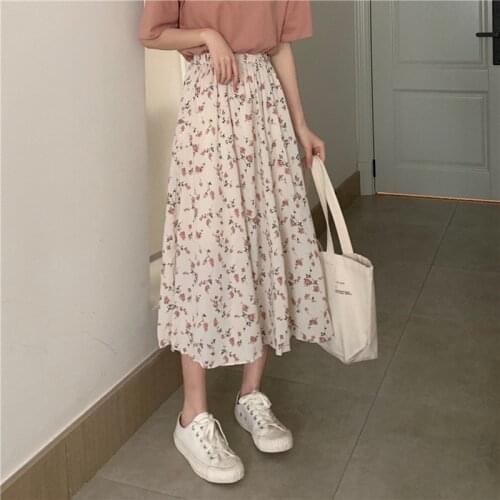 Womens Skirt Vintage Clothes Long Skirts White Harajuku Summer High Waist Streetwear 2021 Fashion flowy Spring Elastic Chiffon