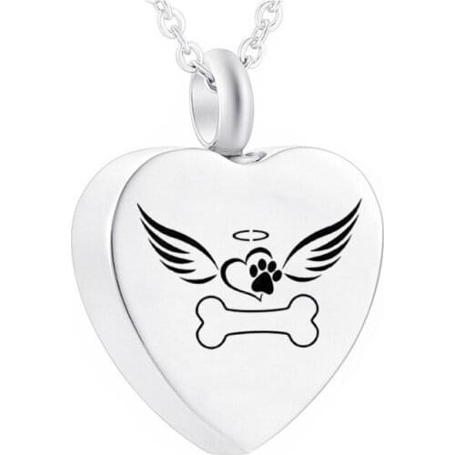Cremation Jewelry Stainless Steel Urn Dog Paw Bone Angel Wing Pendant Small Urn Necklace With Filling Kit To Commemorate Pets