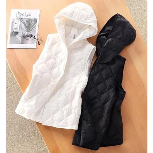 Women Vest Autumn And Winter Down Cotton Coat Thin 2021 New Hooded Sleeveless Outer Wear