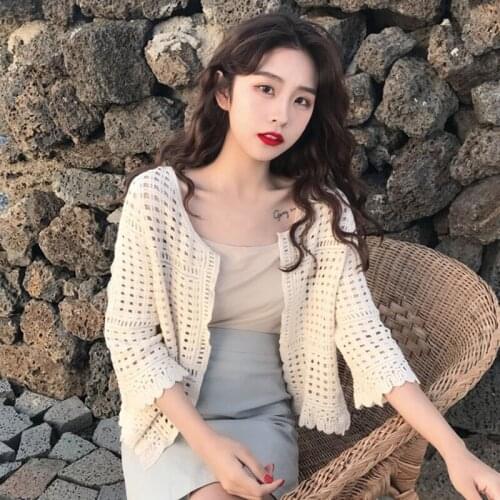 Fashion Womens Coat 2020 Summer New lce silk Cutout Knitted Thin Short Jacket Cardigan Outerwear Sun Protection Clothing Shawl