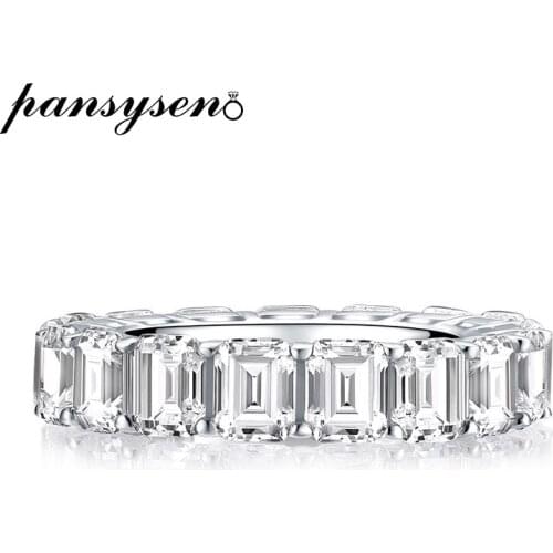 PANSYSEN 100% Silver 925 Jewelry Emerald Cut Diamond Engagement Ring Wedding Bands Women Fine Jewelry Couple Rings Wholesale