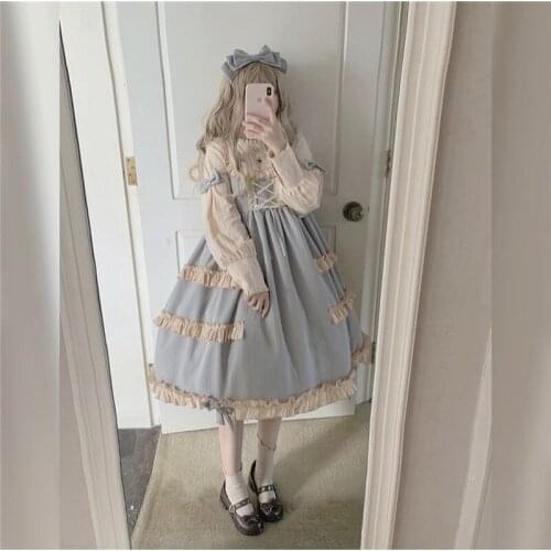 Women Lolita Dress Angel Puff Doll op Lace Long Sleeve Daily Girl Cotton Princess Dress Gothic Loli Dress Costume Cute Maid