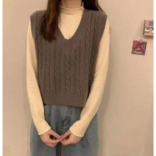 EGirl Sweater Vest Women Jumper V Neck Pullover Knitted Vests Harajuku Y2k Preppy Style Crop Top Autumn 2021 Outfit Clothes