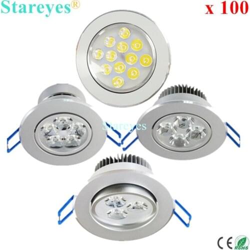 100 pcs 12W 9W 7W 5W 4W 3W AC85-265V Dimmable High Power LED Downlight Light Bulb Ceiling Light Bulb Ceiling lamp lighting