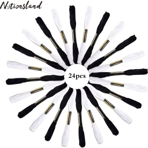 24 Skeins Cross Stitch Floss Cotton Embroidery Thread Bracelets Floss Black White Sewing Skeins Craft DIY for Cross Stitch