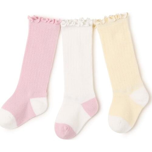 3 Pairs/lot Childrens Knee High Socks With Lace Cheap Stuff Ruffle Socks Cotton Stripped Socks Clothes Accessories Baby Socks