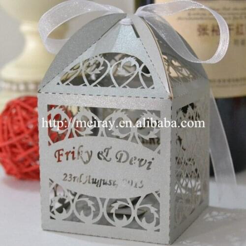 50pcs, Laser cut silver party favors boxes, custom gift box for vintage party supplies