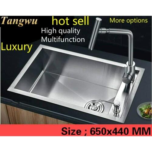 Free shipping Hot sell luxury kitchen manual sink single troug high quality food-grade 304 stainless steel durable 65x44 CM
